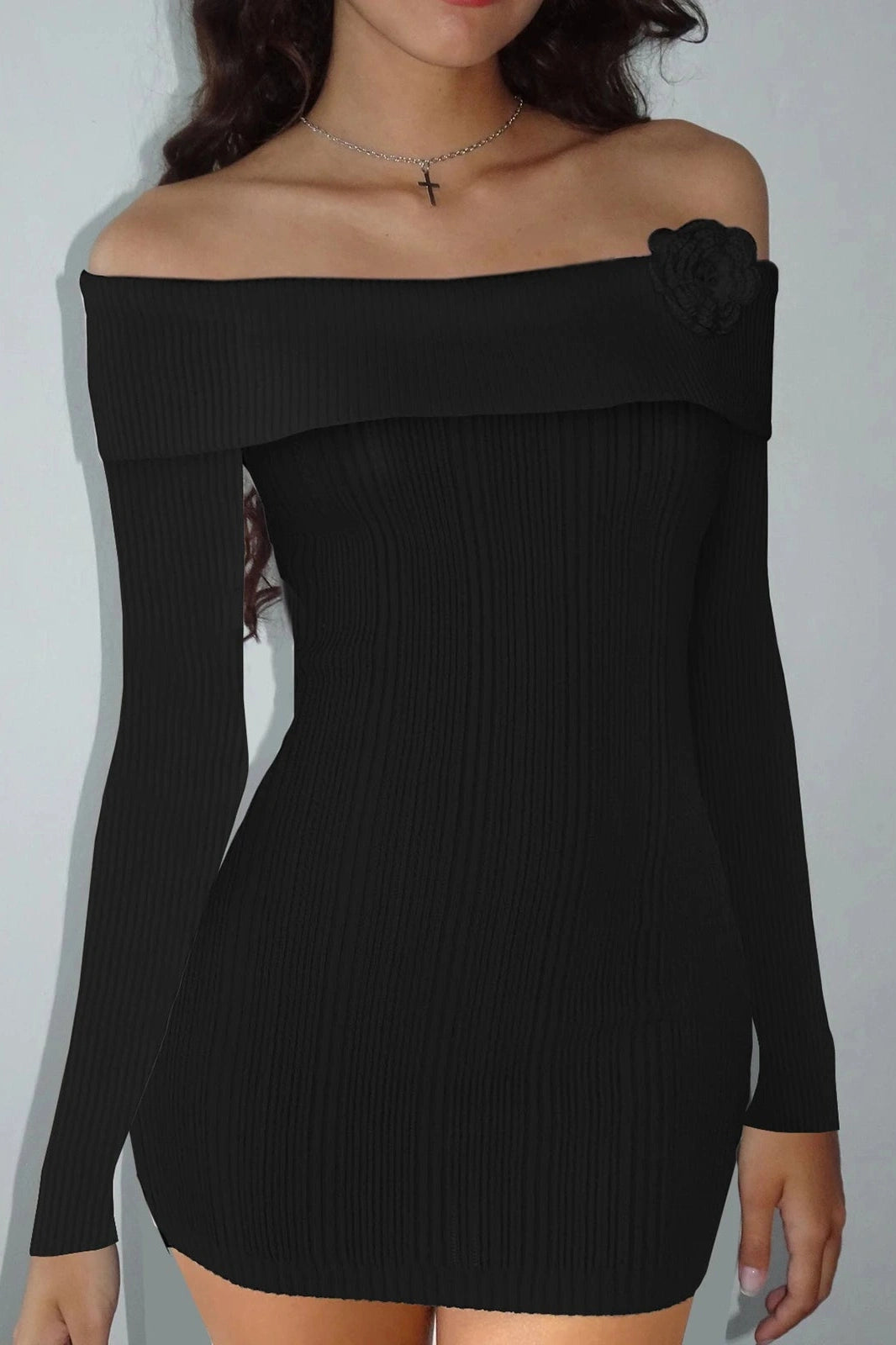 Off Shoulder Long Sleeve Mini Dress