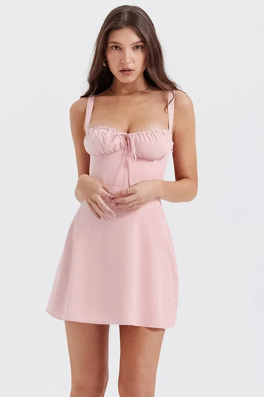 Sleeveless Lace-Up A-Line Mini Dress