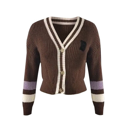 Cárdigan de punto a rayas con cuello en V para mujer | Ideal para otoño/invierno