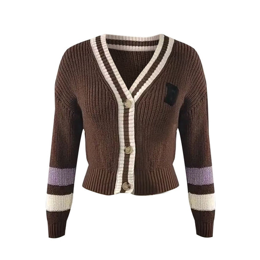 Women's Cozy V-neck Knit Cardigan with Striped Style | Ideal for Autumn/Winter