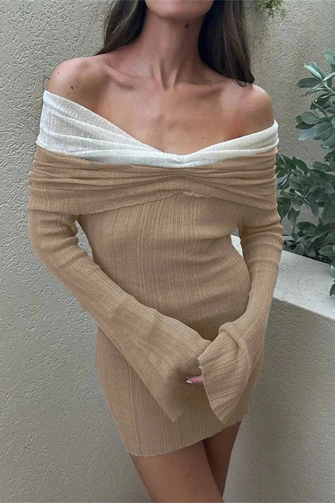 Off-Shoulder Long Sleeve Slim Fit Mini Dress
