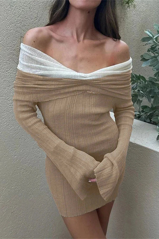 Off-Shoulder Long Sleeve Slim Fit Mini Dress