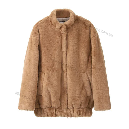 Oversized Plush Coat Women  Winter Thick Warm Padded Faux Rabbit Fur Jacket Teen Girls Chunky Furry Bomber Jackets