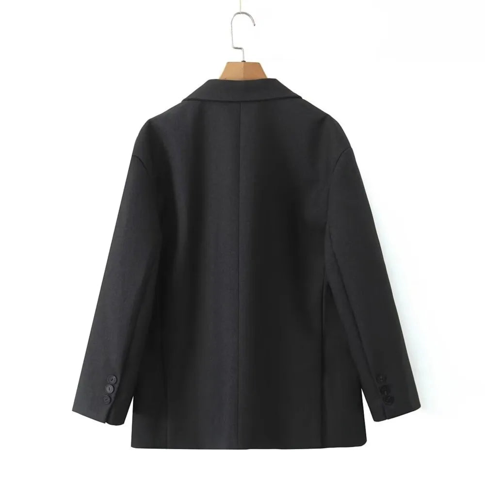 Chill Dark Gray Oversized Blazer Boyfriend Vintage Women Notched Collar Loose Suit Fashion Coat