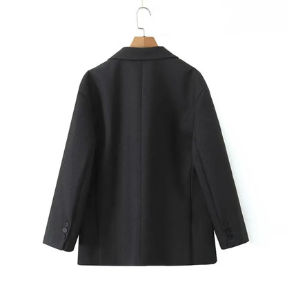 Chill Dark Gray Oversized Blazer Boyfriend Vintage Women Notched Collar Loose Suit Fashion Coat