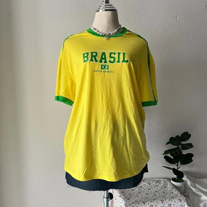 Europe and the United States loose letters yellow green top Y2K women’s summer T-shirt sexy clothing street