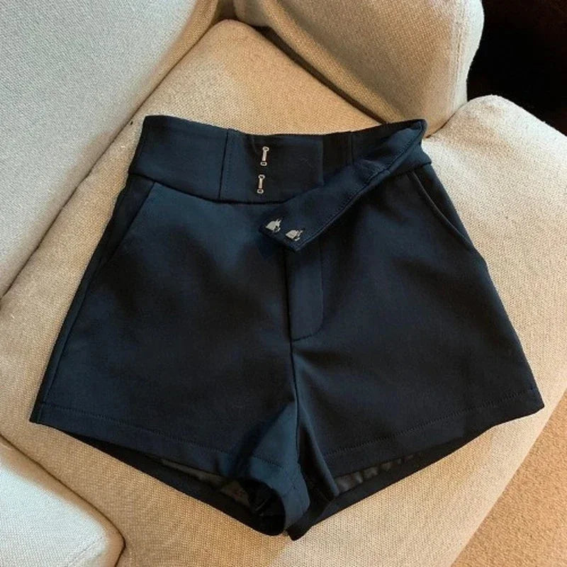 Elegant Suit Shorts Women Solid High Waist Wide Leg Shorts Office Lady Korean Fashion Black White Simple All Match Short Pants