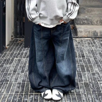 Y2k Letter Embroidery Washed Women Jeans Vintage Harajuku Wide Leg Denim Pants Baggy Gyaru Scimitar Trousers Streetwear