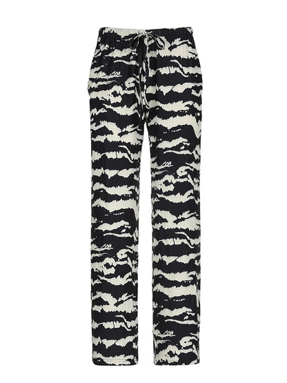 Zebra Stripe Knitted Straight Pants Women Drawstring Elastic Waist Casual Loose Baggy Trousers Boho Vacation Outfits