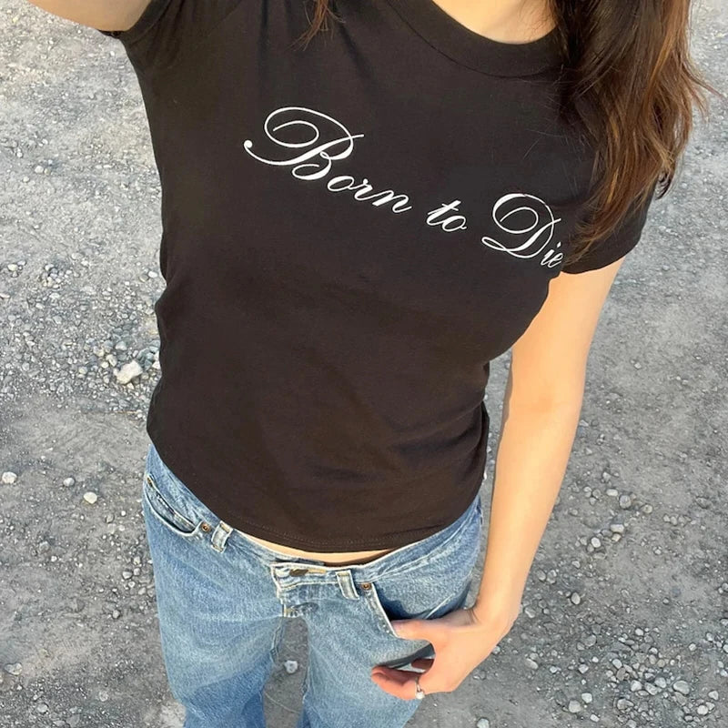 Y2K summer cross-border European and American letter printed round neck women’s short sleeved T-shirt