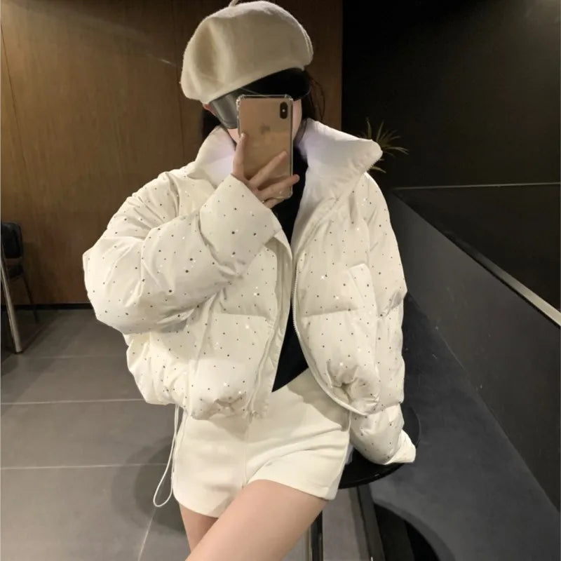 Women Autumn Winter Puffer Jacket  New Short Parkas Coat Korean Fashion Stand Collar Bread Jacket Solid Outerwear