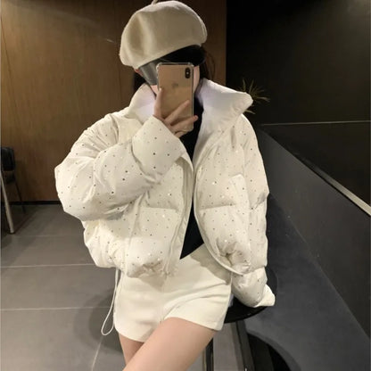 Women Autumn Winter Puffer Jacket  New Short Parkas Coat Korean Fashion Stand Collar Bread Jacket Solid Outerwear