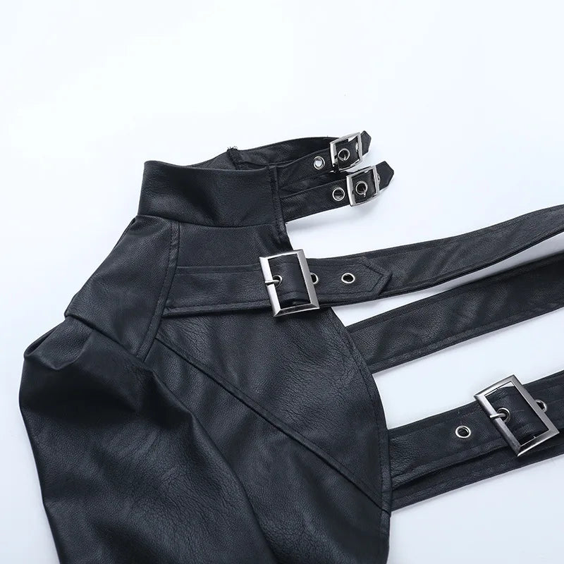 Punk One Shoulder Leather Blouse