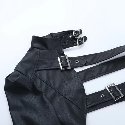 Punk One Shoulder Leather Blouse