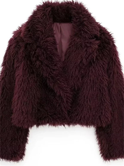 Winter Female Fur Feather Overcoat Loose Patchwork Long Sleeve Lapel Solid Casual Streetwear Women’s Luxury 2025 Coat New