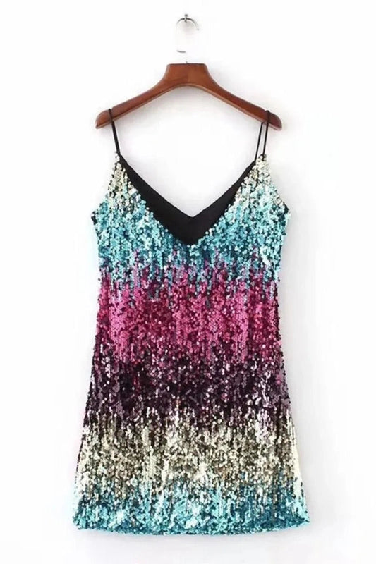 V-Neck Backless Mini Dress with Spaghetti Straps