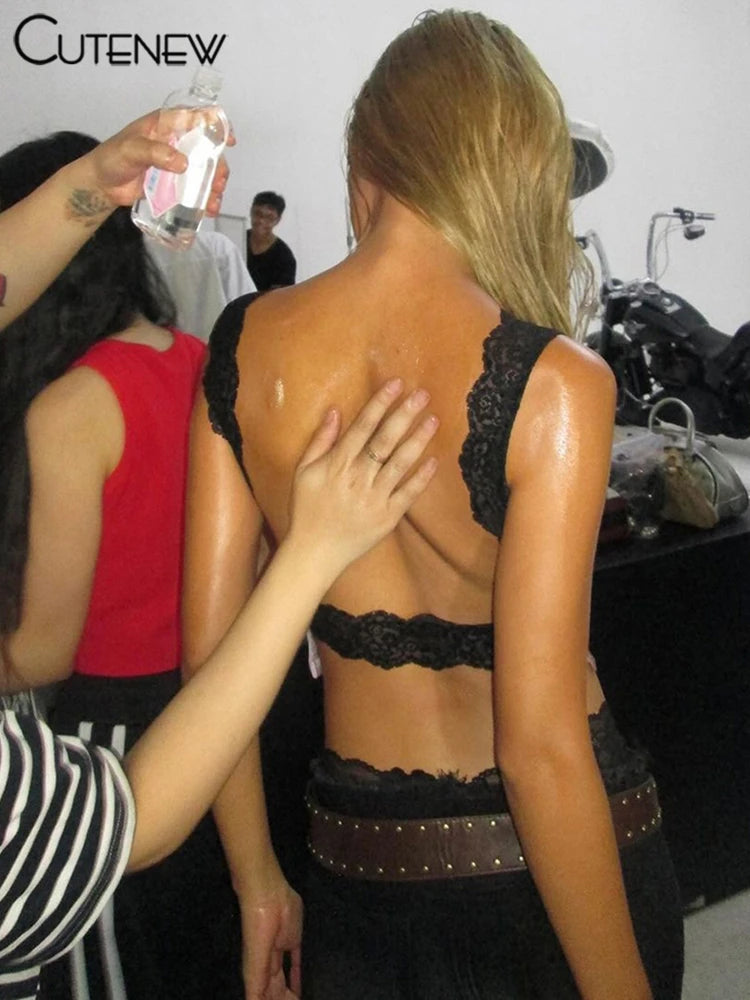 Lace Patchwork Women Vests Summer Sexy Tie Dye Print Backless O-neck Crop Skinny Tops Female Fashion Street Party Tanks