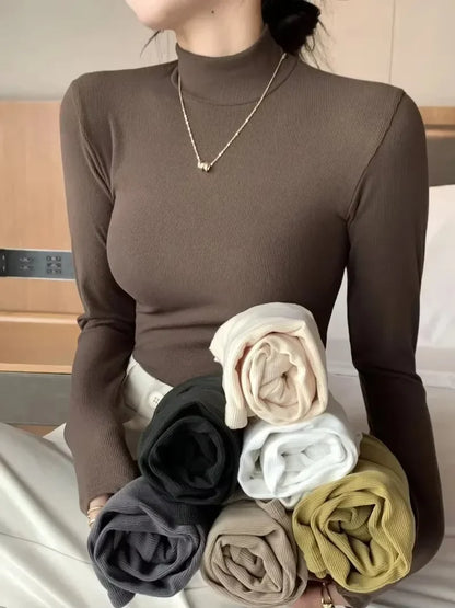 Women Autumn Winter Turtleneck Sweater Vintage Solid Basic Knitted Tops Casual Slim Pullover Korean Fashion Simple Chic Jumpers