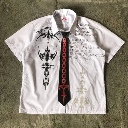 Gothic Letter Print Blouse