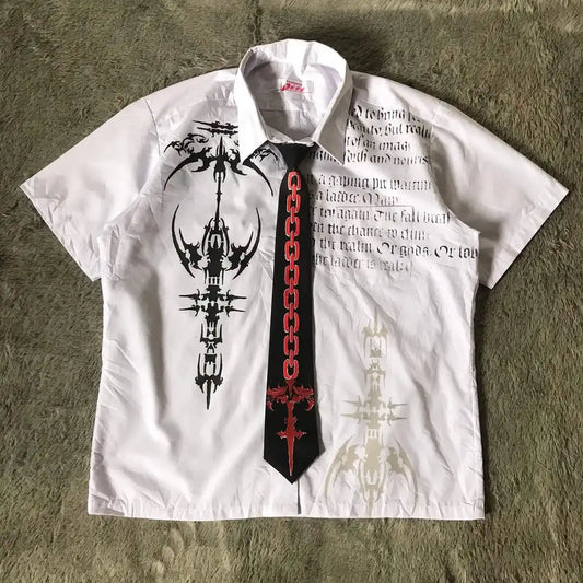 Gothic Letter Print Blouse