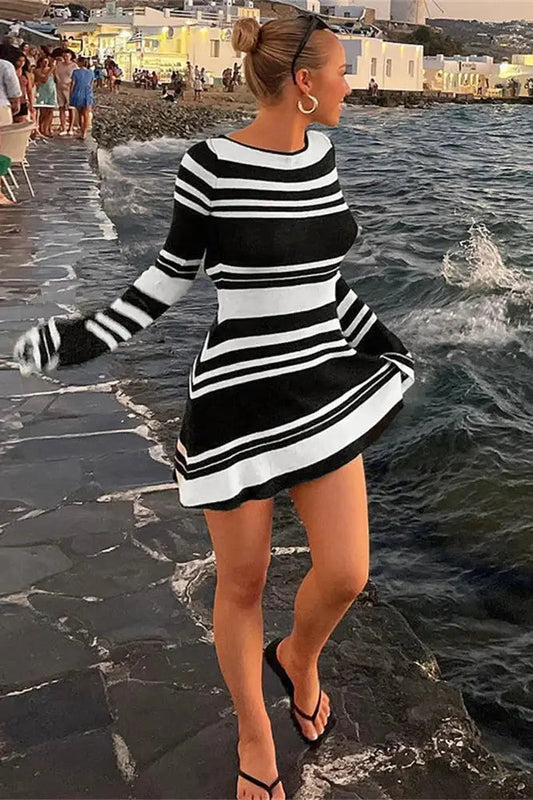 Striped Backless Knit Mini Dress