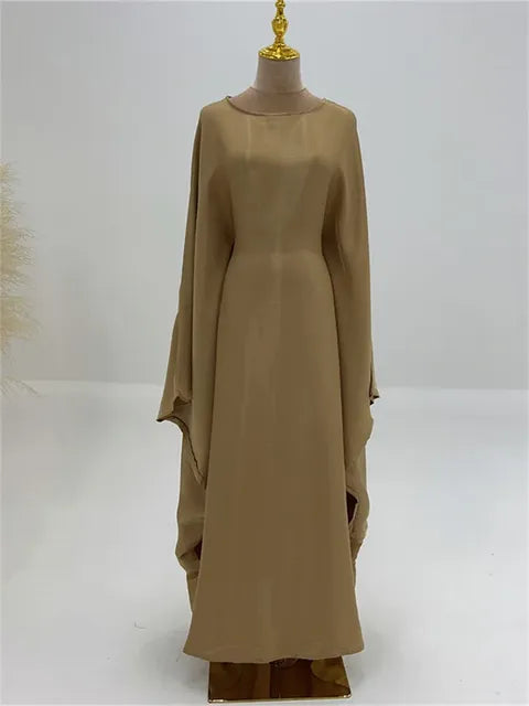 Autumn Loose Shiny Maxi Dress Women’s Butterfly Batwing Long Sleeve Muslim Clothes Party Dress Solid Female Long Dress New