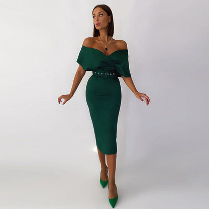 DressBetty - Off-Shoulder Elegant Party Ladies Vintage Evening Formal Midi Dress