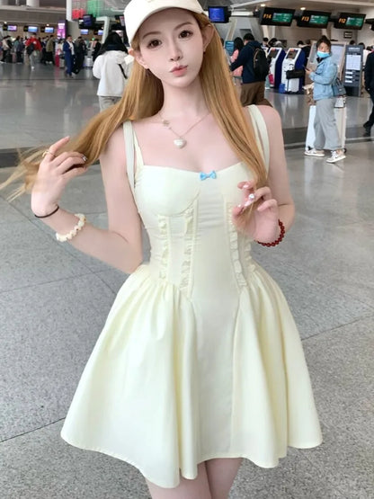 Y2K Slim Princess Short Dresses for Women Summer Spaghetti Strap Corset A-line Solid Birthday Party Dress Prom Vestidos Mujer