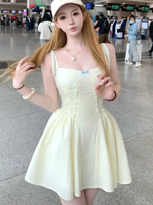 Y2K Slim Princess Short Dresses for Women Summer Spaghetti Strap Corset A-line Solid Birthday Party Dress Prom Vestidos Mujer