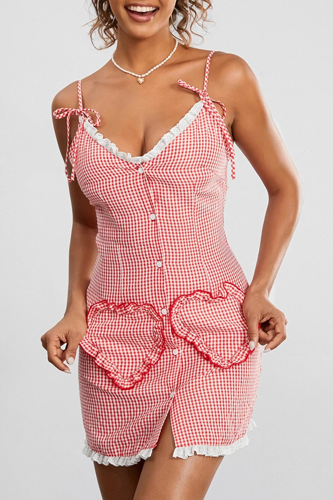 Spaghetti Strap V-Neck Backless Mini Dress