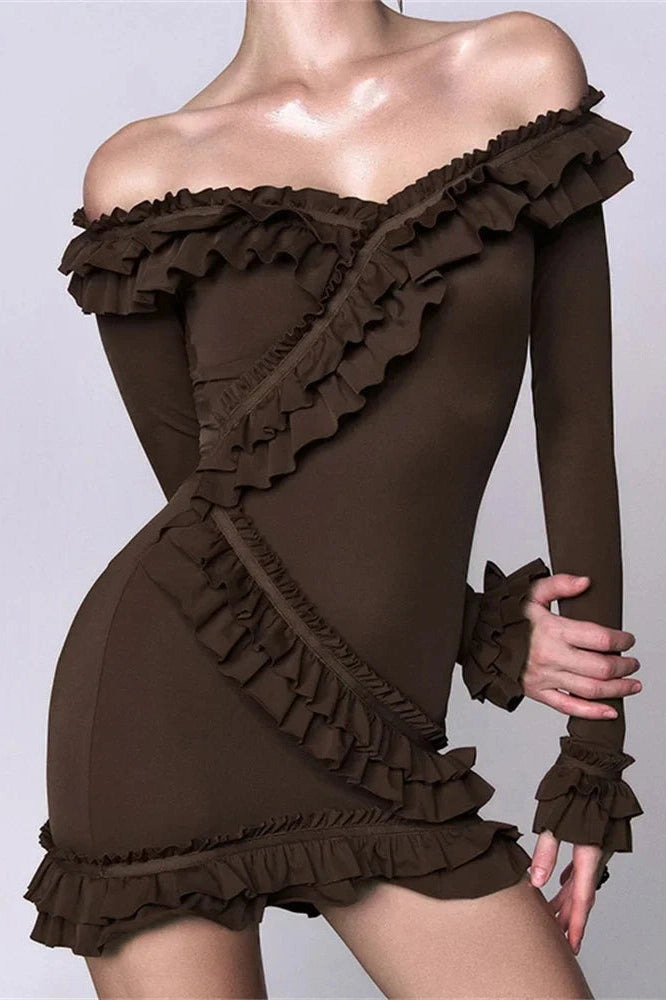 Off-Shoulder Slim Fit Mini Dress with Long Sleeves