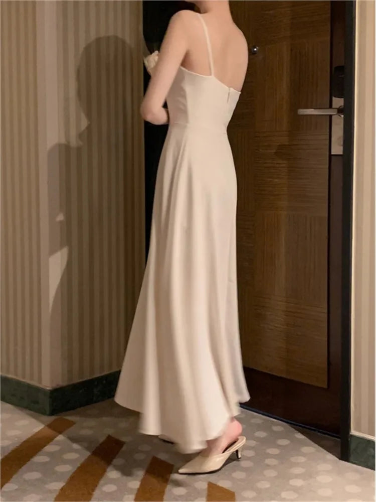 Elegant Solid Long Dresses for Women Wedding Evening Party Dress Sleeveless Casual A-line Summer Korean One Piece Vestido Mujer