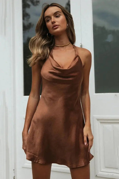 Satin Halter Bodycon Mini Dress