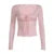 Lace Patchwork Women Y2K Tee Shirt Pink Square Collar Fitted Crop Top Knitted Long Sleeve Cute Korean Sweet Outfits