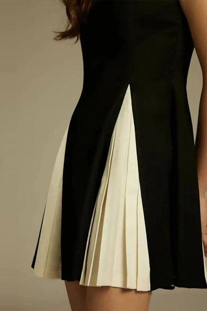 Sleeveless A-Line Mini Dress with High Waist Straps