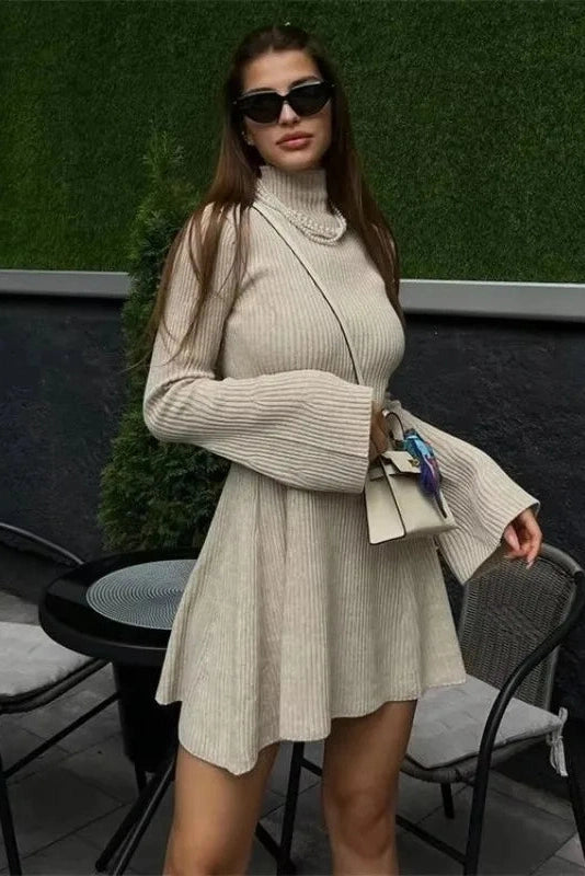 A-Line Mini Dress with Long Sleeves and High Waist