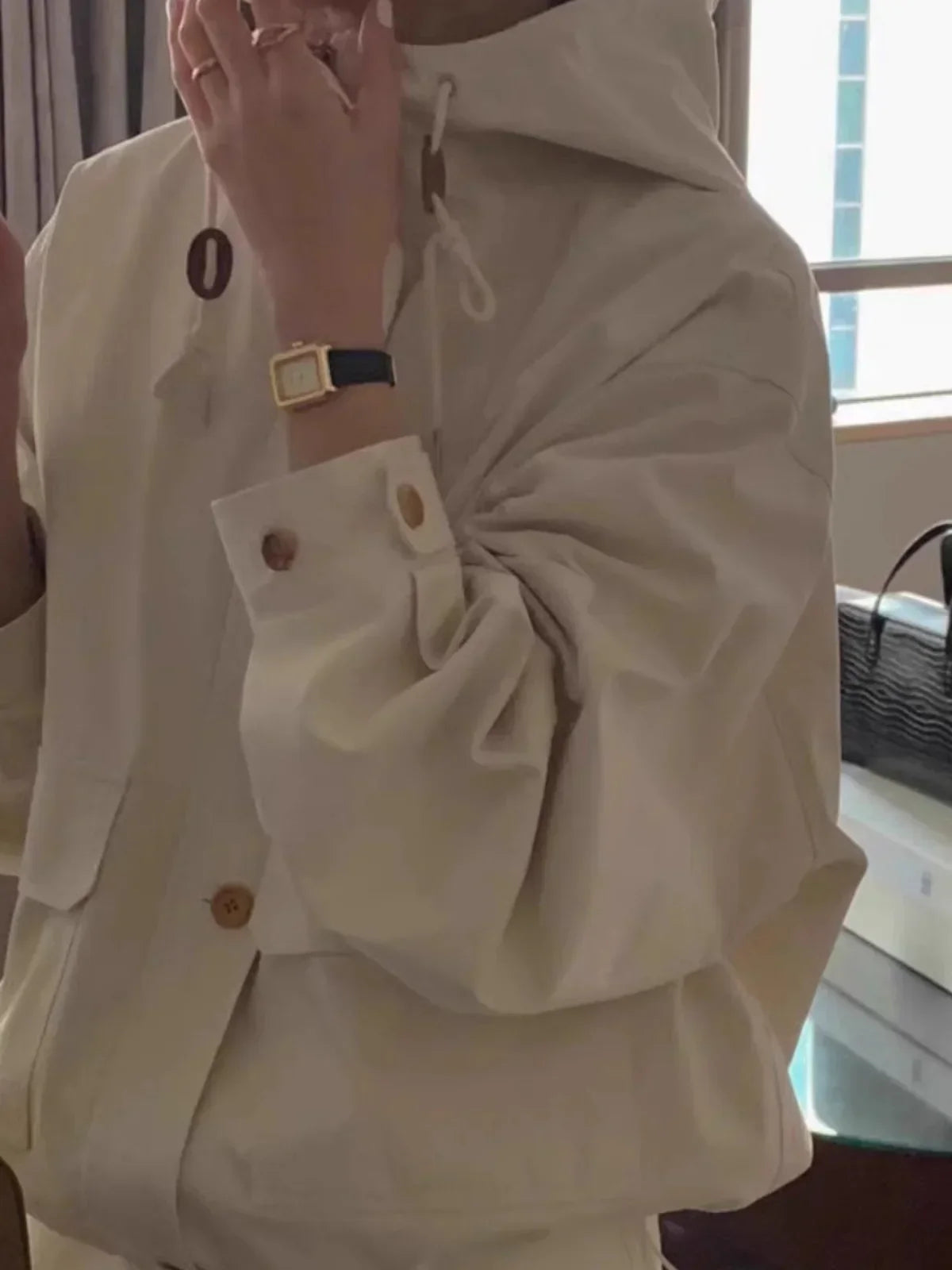 Chic Korean sle Design Hem Drawstring Cargo Wind Pocket Hood Trench coat Jacket Clothing Y2K Tops