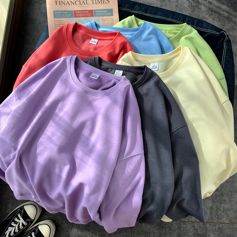 Solid Loose Round Neck Sweater Korean Y2k Full Sleeve Pullover Sweater Round Neck Casual Tops