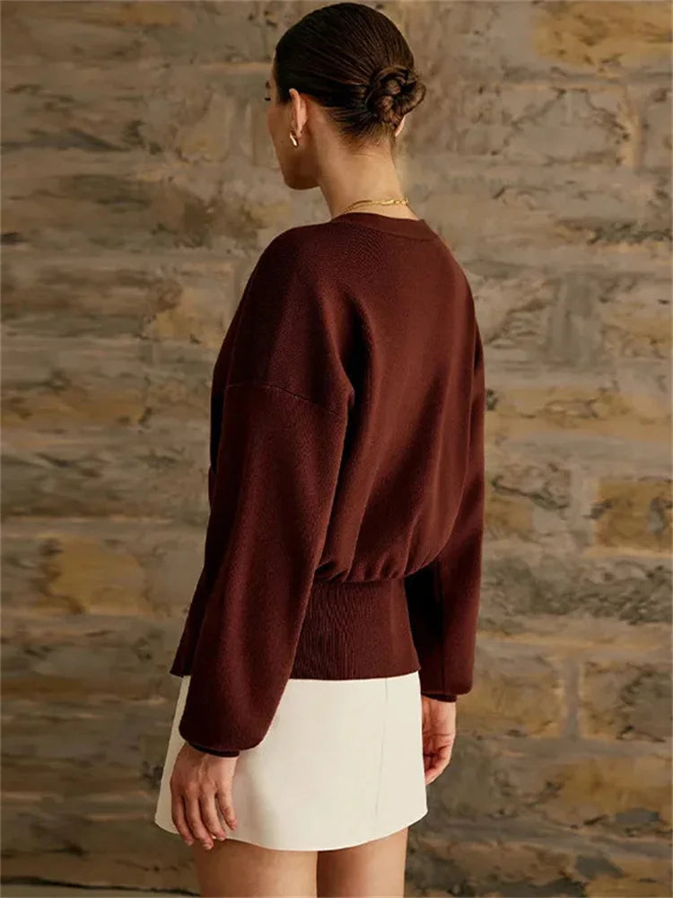 Knitwear V-Neck Cardigan Coat For Women Long Sleeve Fashion Autumn  Elegant Cropped Outwear Knit Women&#8217;s Cardigan Top