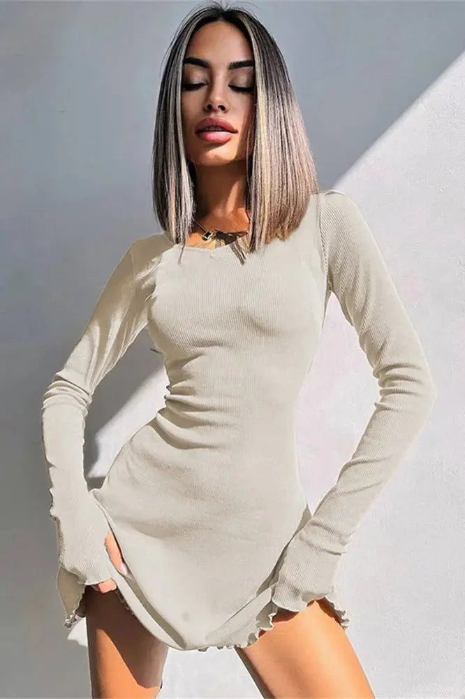 Ruffled Lace-Up Mini Dress