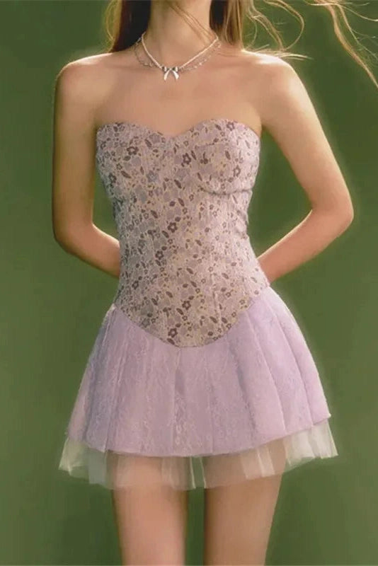 Strapless A-Line Mini Dress with High Waist