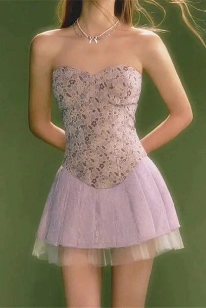 Strapless A-Line Mini Dress with High Waist