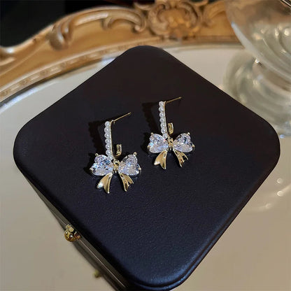Lizakosht Peach Zircon Bow Earrings for Women Fashion Jewelry Gifts