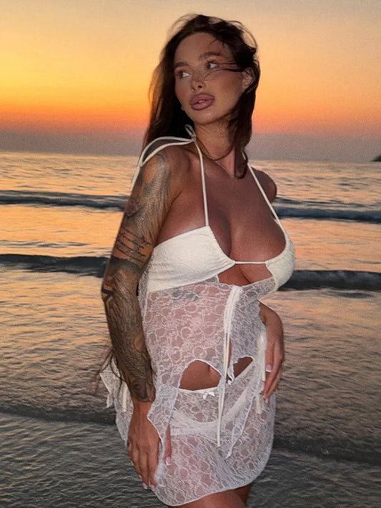 See Through Lace Mini Knit Set