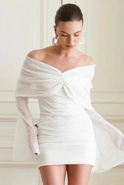Off-Shoulder Bodycon Mini Dress with Long Sleeves