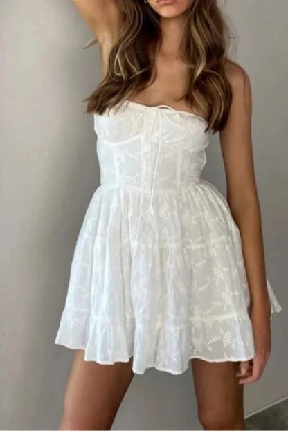 Lace A-Line Mini Dress with Off-Shoulder Tie-Up