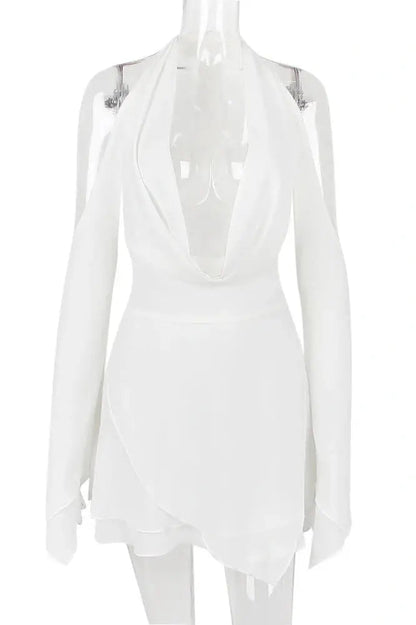 Backless Lace-Up Mini Dress with Ruffled Detail