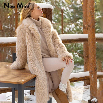 Exclusive Luxury Casual Long Faux Fur Parka Coat Women Winter  Thick Warm Fluffy Eco Lamb Fur Teddy Jacket Overcoat