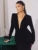 Glitter Deep V Neck Sexy Maxi Dress For Women Elegant Sparkle Long Sleeve Ruched Bodycon Split Club Party Sexy Dress