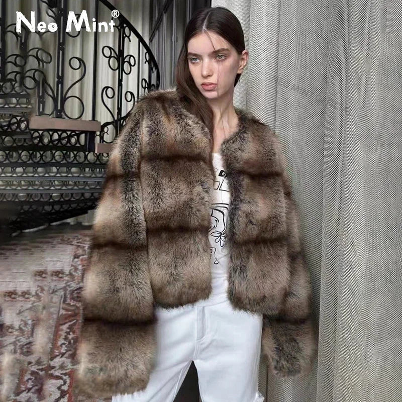 Winter Warm Fluffy Faux Fur Coat Women Softly Warm Furry Fox Fur Outerwear Jacket High Quality Brand Overcoats